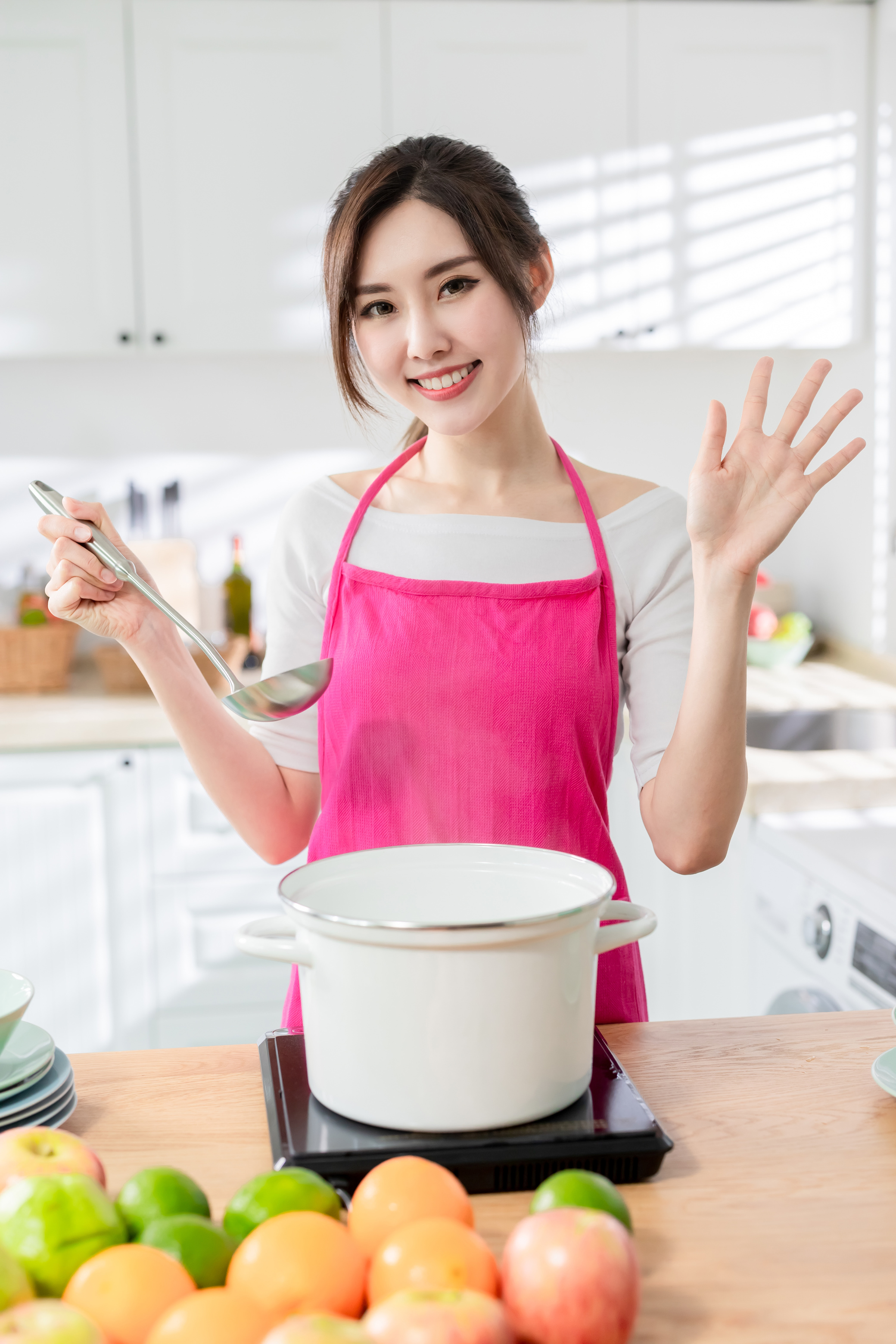 Housewife Cooking Healthy Meal in the Kitchen 