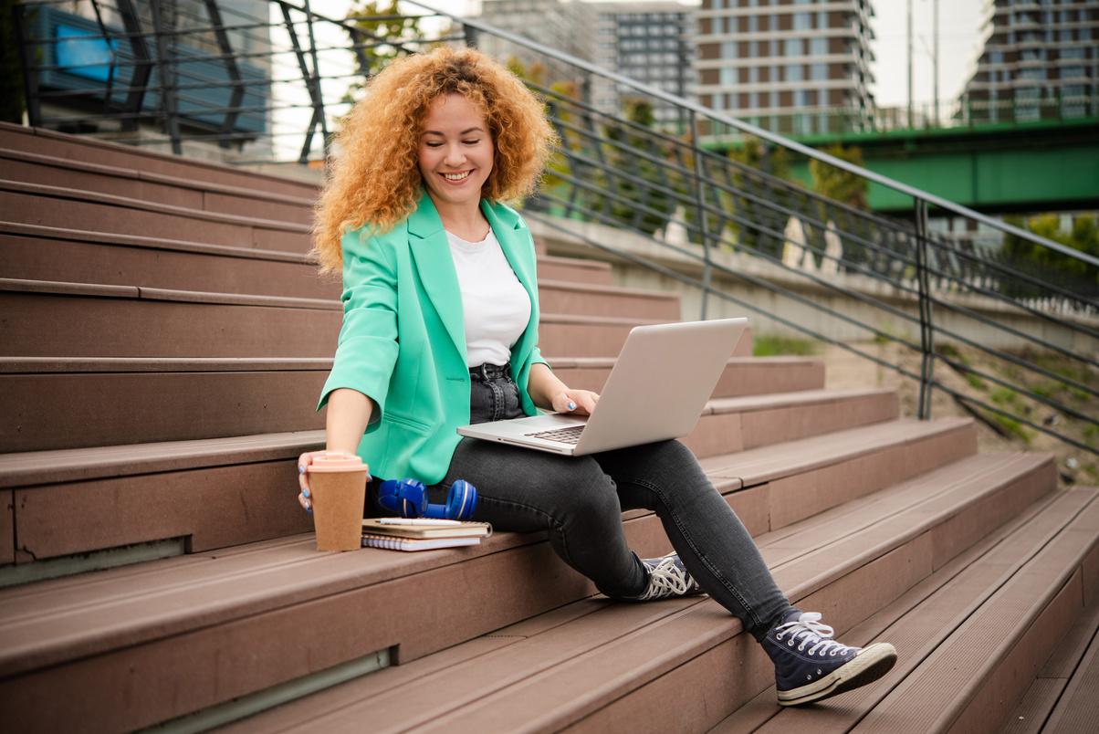 Young girl works outside