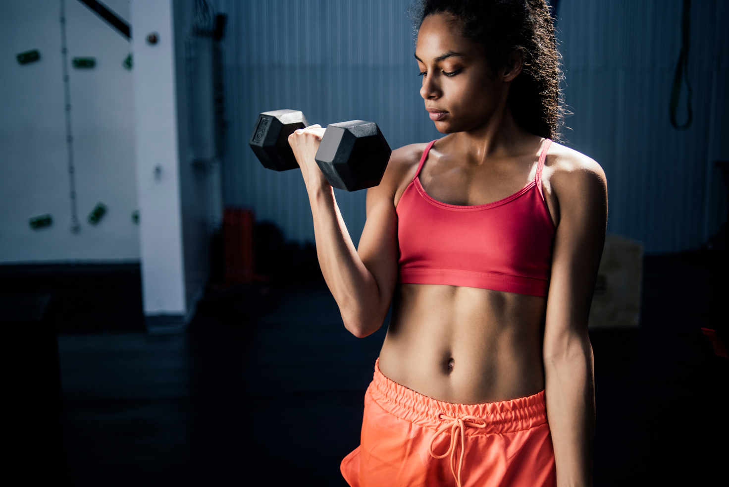 Strong black girl working out
