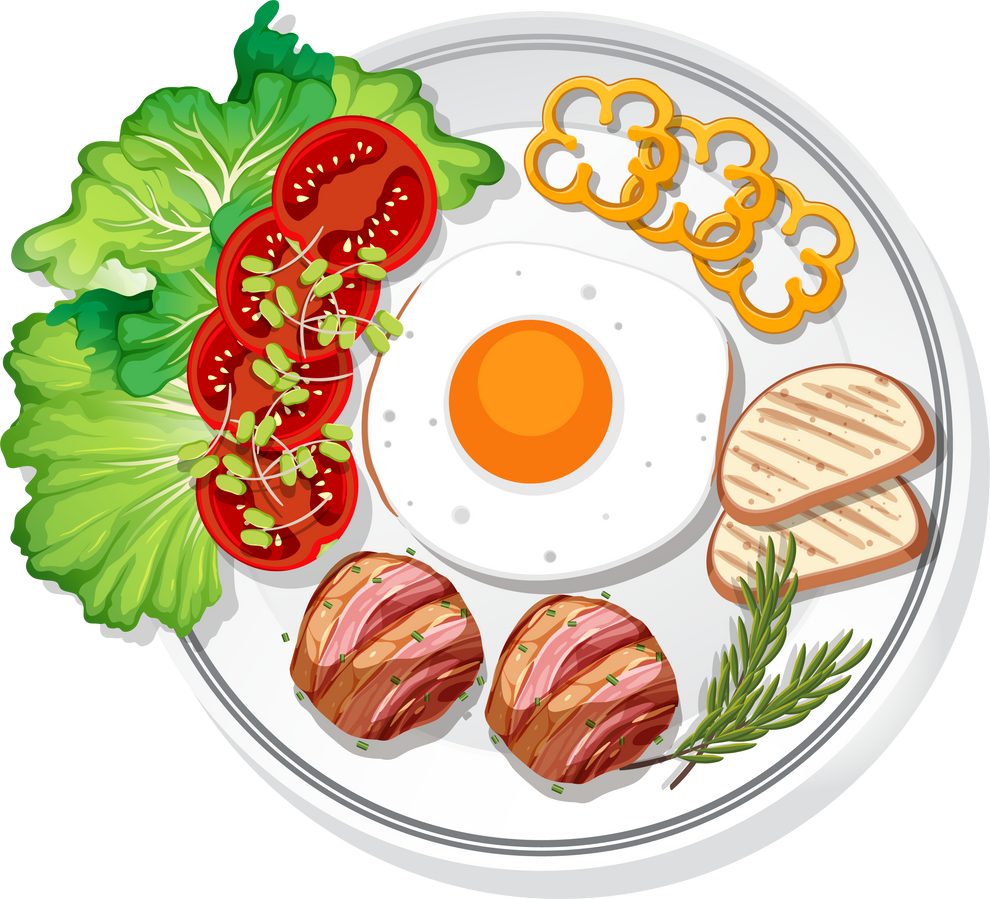 Top view of breakfast set on a dish isolated