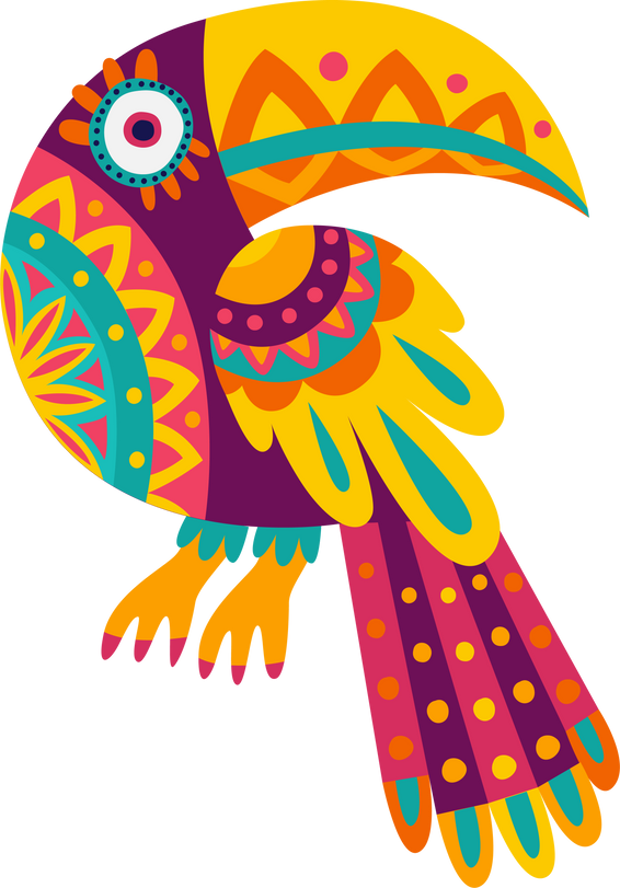 Cartoon toucan bird with mexican ornaments